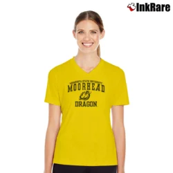 Women’s Minnesota State University Moorhead Dragons Retro College V-Neck Tee in yellow | Chic Neckline, Soft Texture