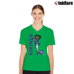 Women’s Minnesota Vikings Betty Boop NFL Football V-Neck Tee in irish green | Chic Neckline, Soft Texture
