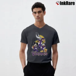 Men’s Minnesota Vikings Mickey Mouse Donald Goofy Football V-Neck Tee in charcoal | Sharp, Breathable, Everyday Staple