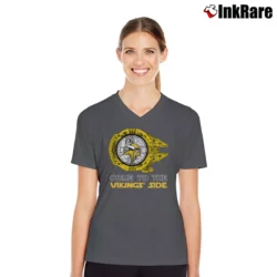 Women’s Minnesota Vikings NFL Star Wars Super Bowl Fan Gift V-Neck Tee in charcoal | Chic Neckline, Soft Texture