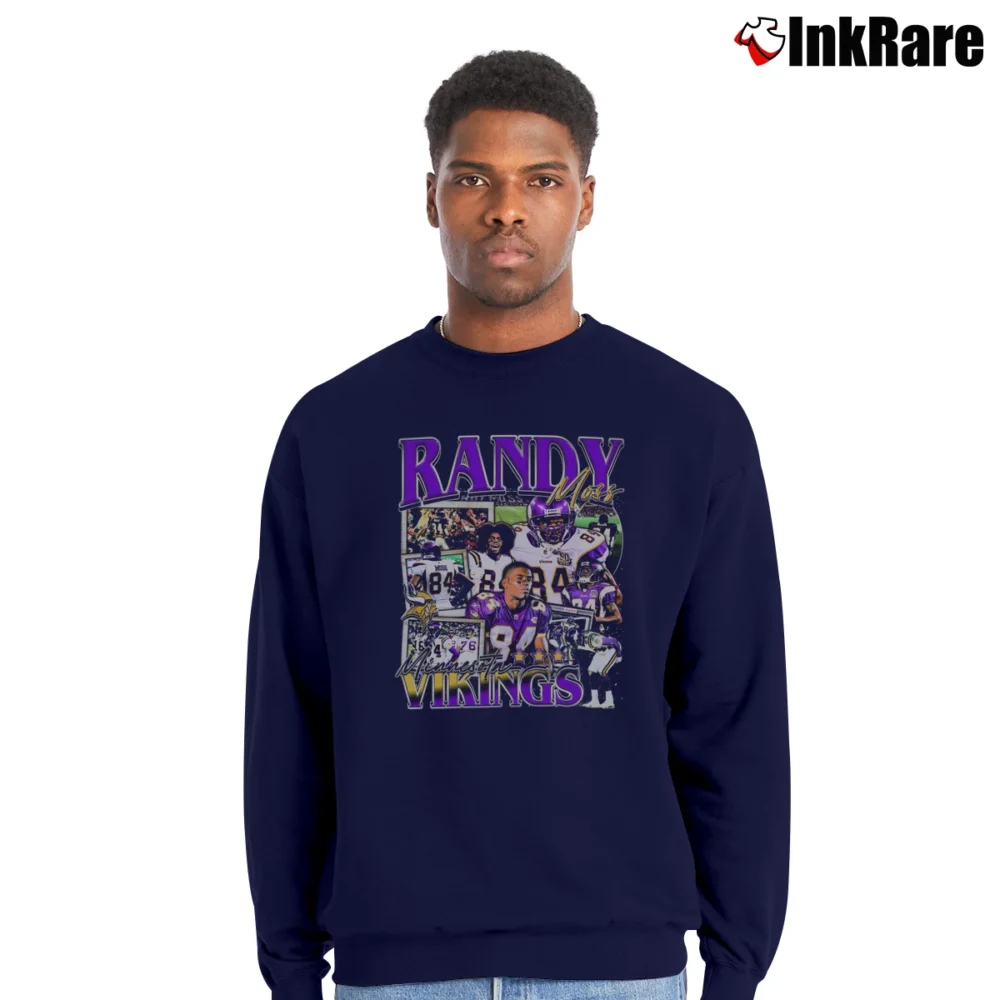 Men’s minnesota vikings randy moss vintage bootleg for NFL Throwback Fans Crewneck Sweatshirt in navy | Cozy Fabric, Clean Style