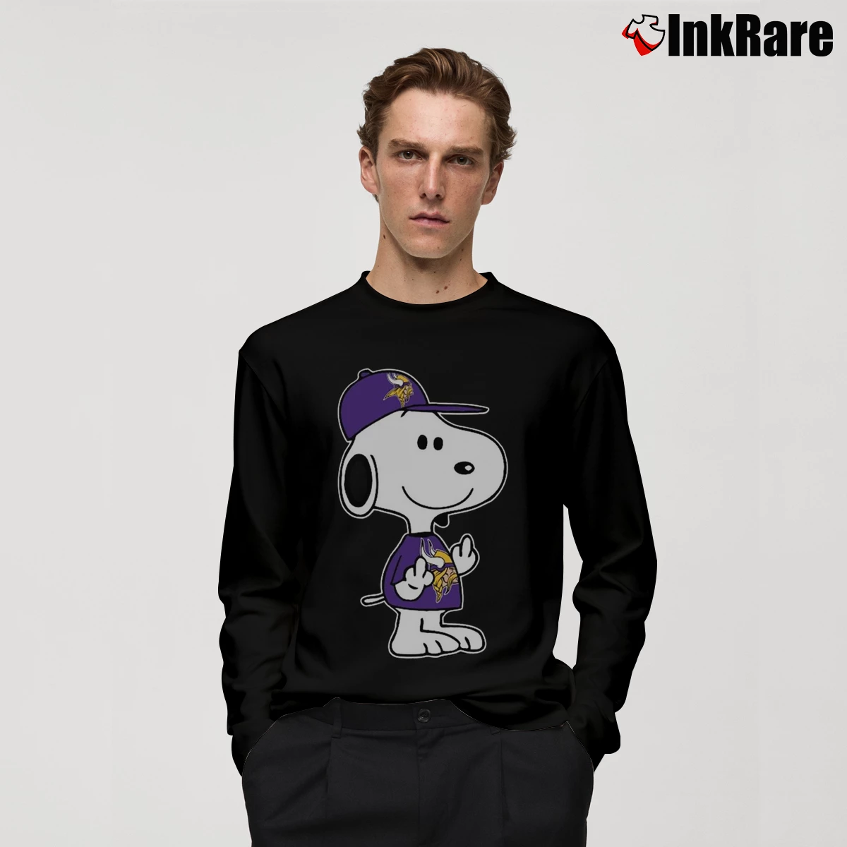 Men’s Minnesota Vikings Snoopy Double Middle Fingers Fck You Long-Sleeve Shirt in black | Sleek, Lightweight, Year-Round Wear