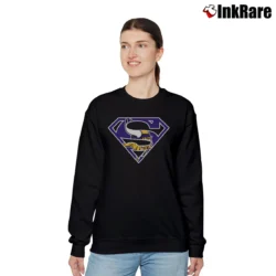 Women’s Minnesota Vikings x Superman Fan Design Relaxed Sweatshirt in black | Soft, Laid-Back Vibe
