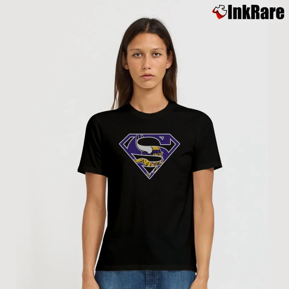 Women’s Minnesota Vikings x Superman Fan Design Signature T-Shirt in black | Soft, Flattering Fit