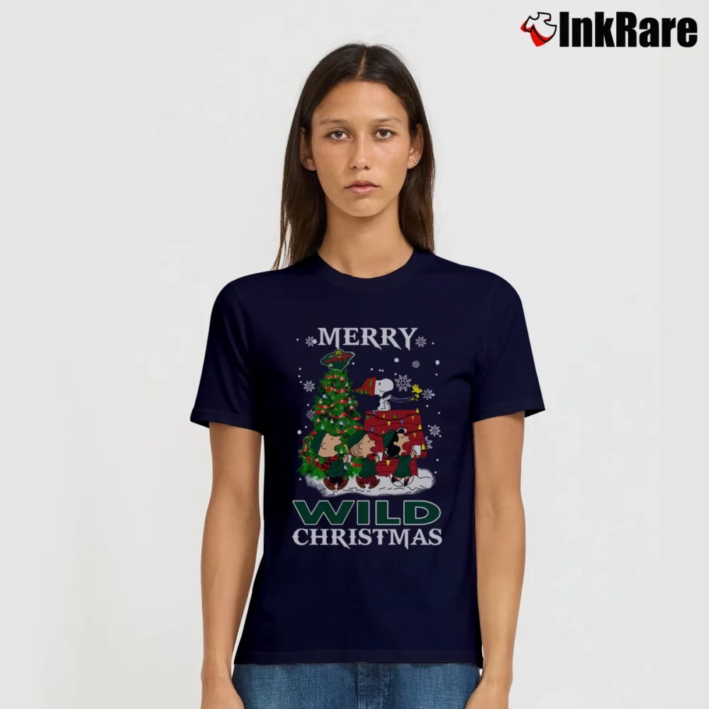 Women’s Minnesota Wild Christmas Snoopy Signature T-Shirt in navy | Soft, Flattering Fit