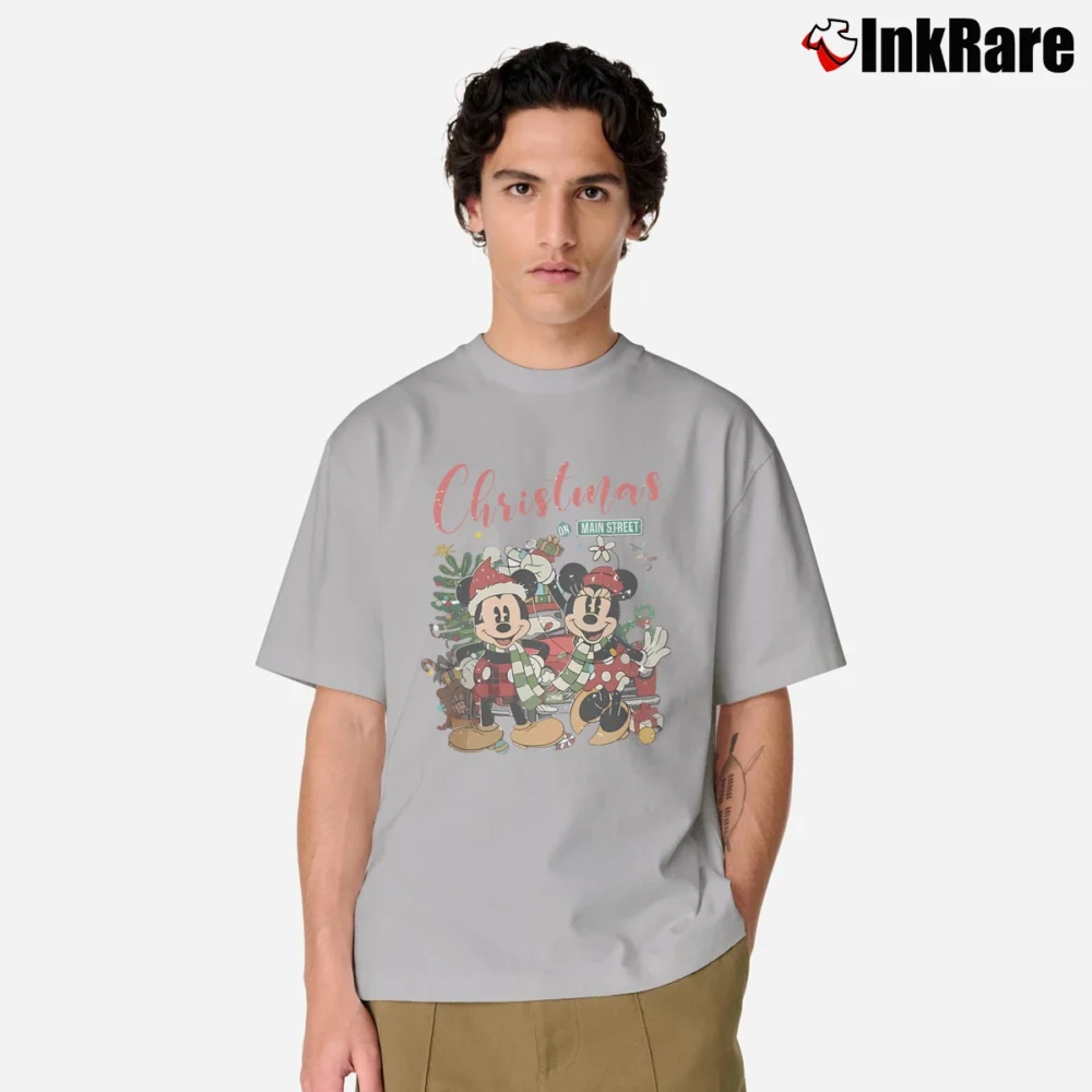Men’s Minnie And Mickey Christmas On Main Street Classic T-Shirt in sport grey | Soft, Breathable Everyday Wear