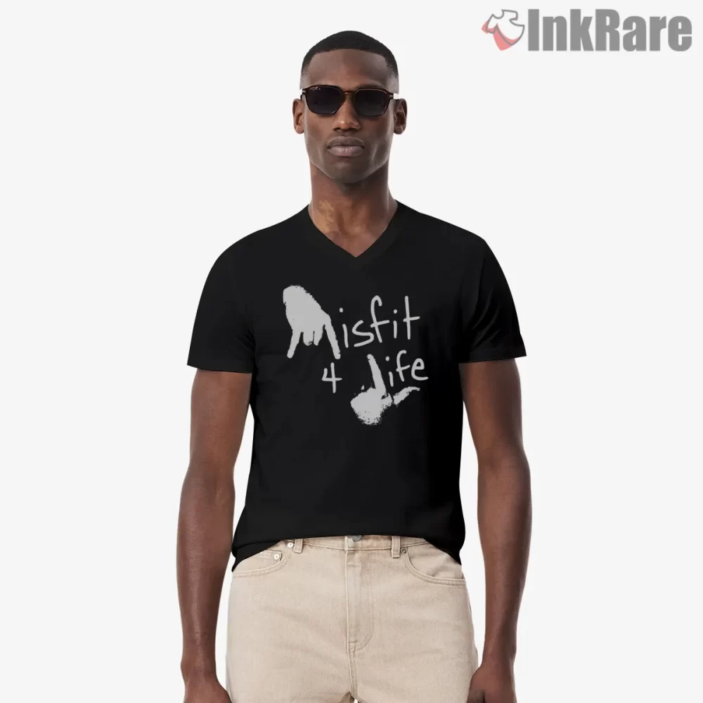Misfit 4 Life Hand Scribble Statement Shirt on black v-neck shirt for men graphic tee