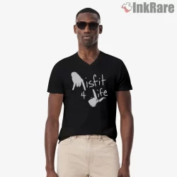 Misfit 4 Life Hand Scribble Statement Shirt on black v-neck shirt for men graphic tee