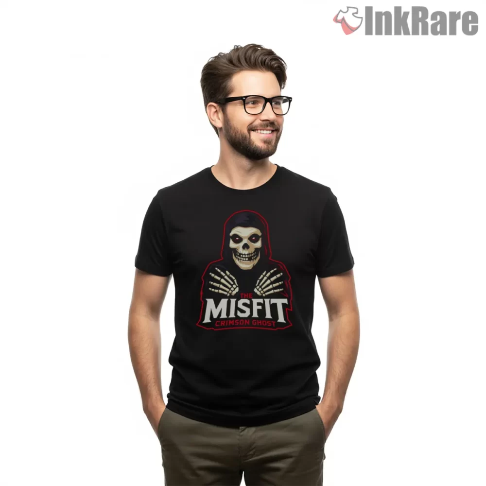 Misfit Crimson Ghost Modern Badge Logo Shirt on black short sleeve shirt for men graphic tee