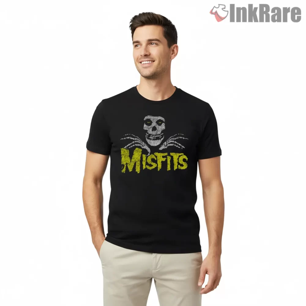 Misfits Acid Yellow Logo Fiend Hands Shirt on black short sleeve shirt for men graphic tee