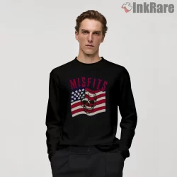 Misfits American Flag Skull Badge Shirt on black long sleeve shirt for men graphic tee