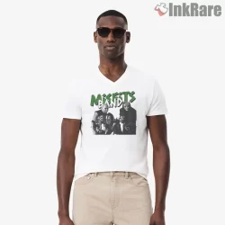 Misfits Band Makeup Portrait Green Lettering Shirt on white v-neck shirt for men graphic tee