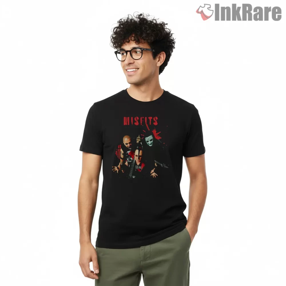 Misfits Band Photo Collage Shirt on black short sleeve shirt for men graphic tee