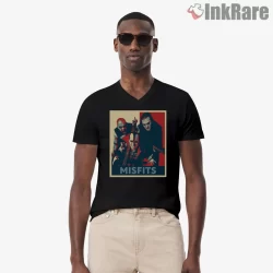 Misfits Band Photo Poster Style Shirt on black v-neck shirt for men graphic tee