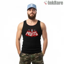 Misfits Bat Wing Logo Horror Punk Shirt on black tank top for men graphic tee