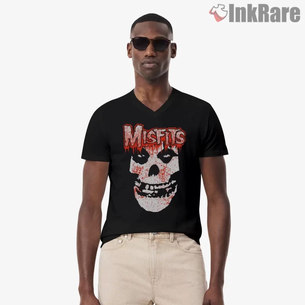 Misfits Blood Splatter Crimson Skull Horror Shirt on black v-neck shirt for men graphic tee