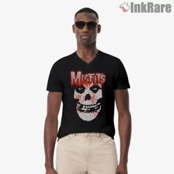 Misfits Blood Splatter Crimson Skull Horror Shirt on black v-neck shirt for men graphic tee