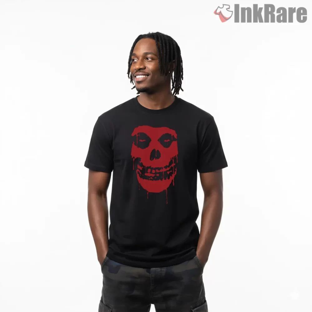 Misfits Bloody Red Drip Skull Shock Shirt on black short sleeve shirt for men graphic tee