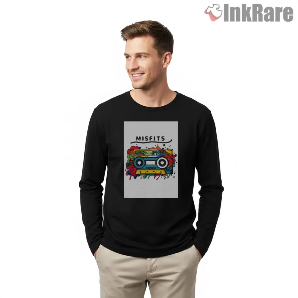Misfits Boombox Splash Art Shirt on black long sleeve shirt for men graphic tee