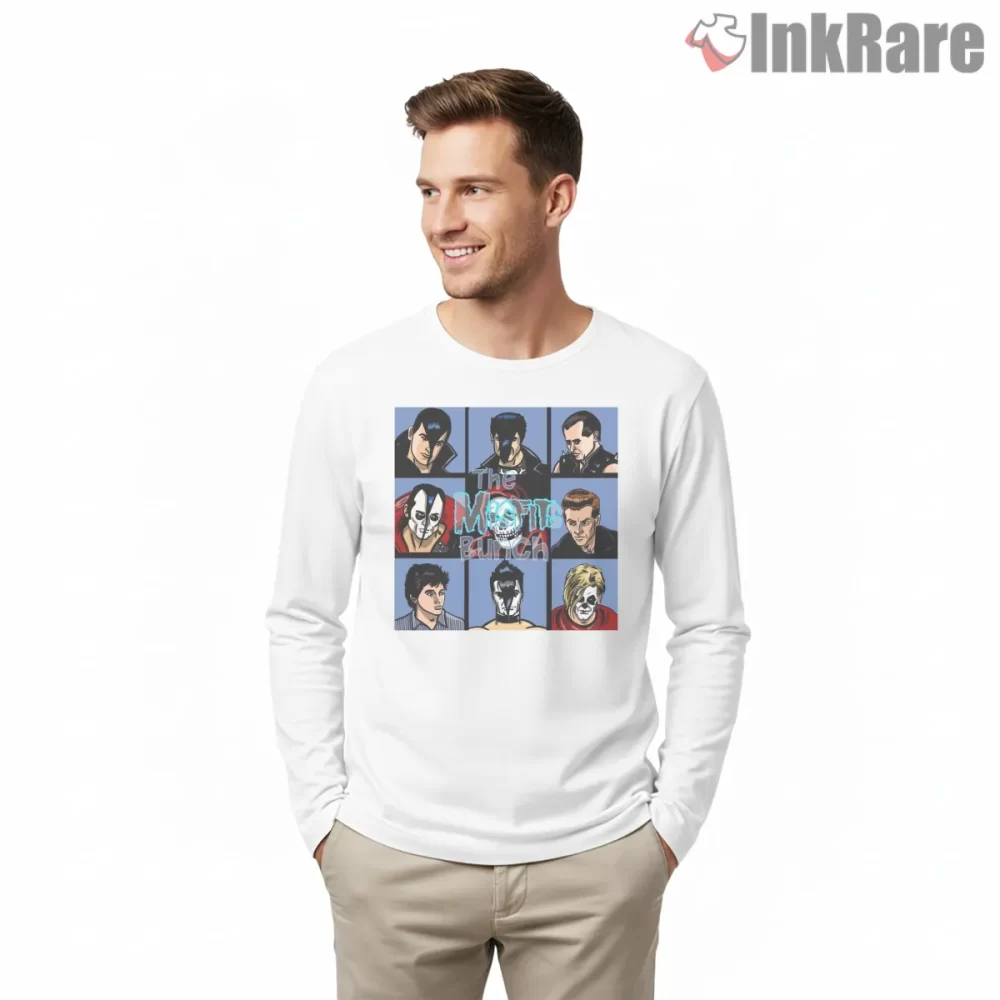 Misfits Bunch Cartoon Portrait Grid Shirt on white long sleeve shirt for men graphic tee