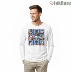 Misfits Bunch Cartoon Portrait Grid Shirt on white long sleeve shirt for men graphic tee