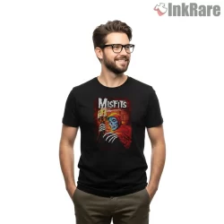 Misfits Candlelit Crimson Hood Skull Shirt on black short sleeve shirt for men graphic tee