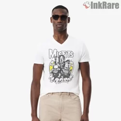 Misfits Cartoon Skull Trio Chaos Shirt on white v-neck shirt for men graphic tee