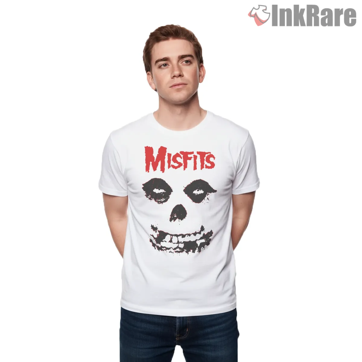 Misfits Classic Red Logo Skull Face Short Sleeve White Misfits Classic Red Logo Skull Face Shirt on white short sleeve shirt for men graphic tee