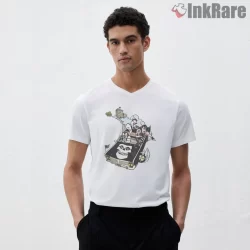 Misfits Coffin Car Road Chaos Cartoon Shirt on white v-neck shirt for men graphic tee