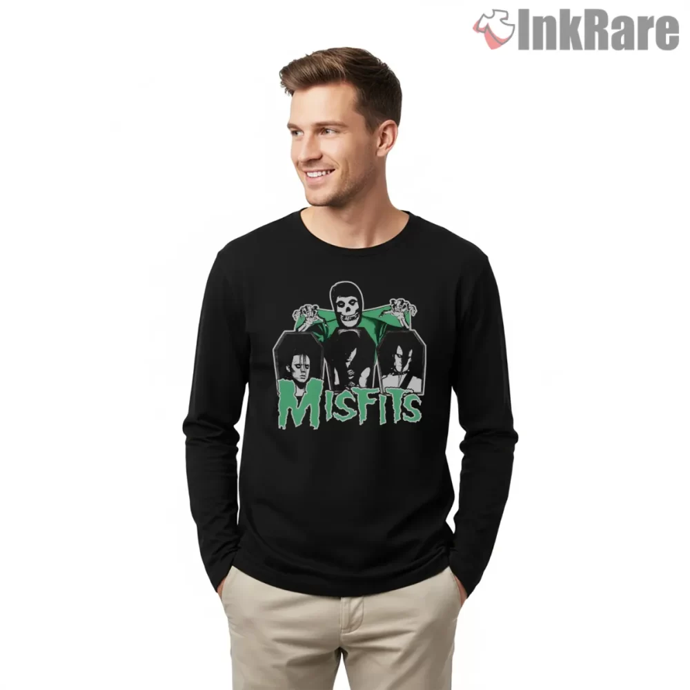 Misfits Coffin Curtain Vintage Punk Shirt on black long sleeve shirt for men graphic tee