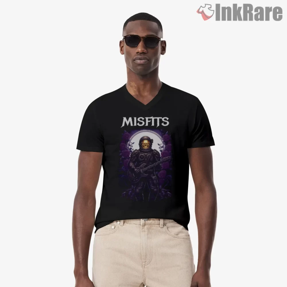 Misfits Cosmic Astronaut Fan Art Shirt on black v-neck shirt for men graphic tee