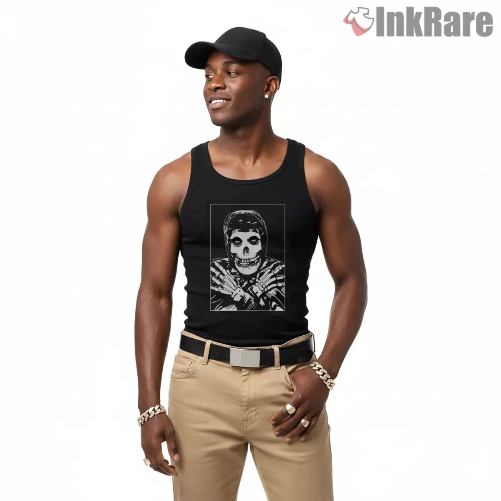 Misfits Crimson Ghost Black And White Shirt on black tank top for men graphic tee
