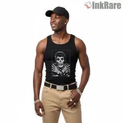Misfits Crimson Ghost Black And White Shirt on black tank top for men graphic tee