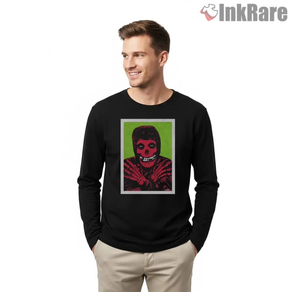 Misfits Crimson Ghost Pop Art Block Shirt on black long sleeve shirt for men graphic tee