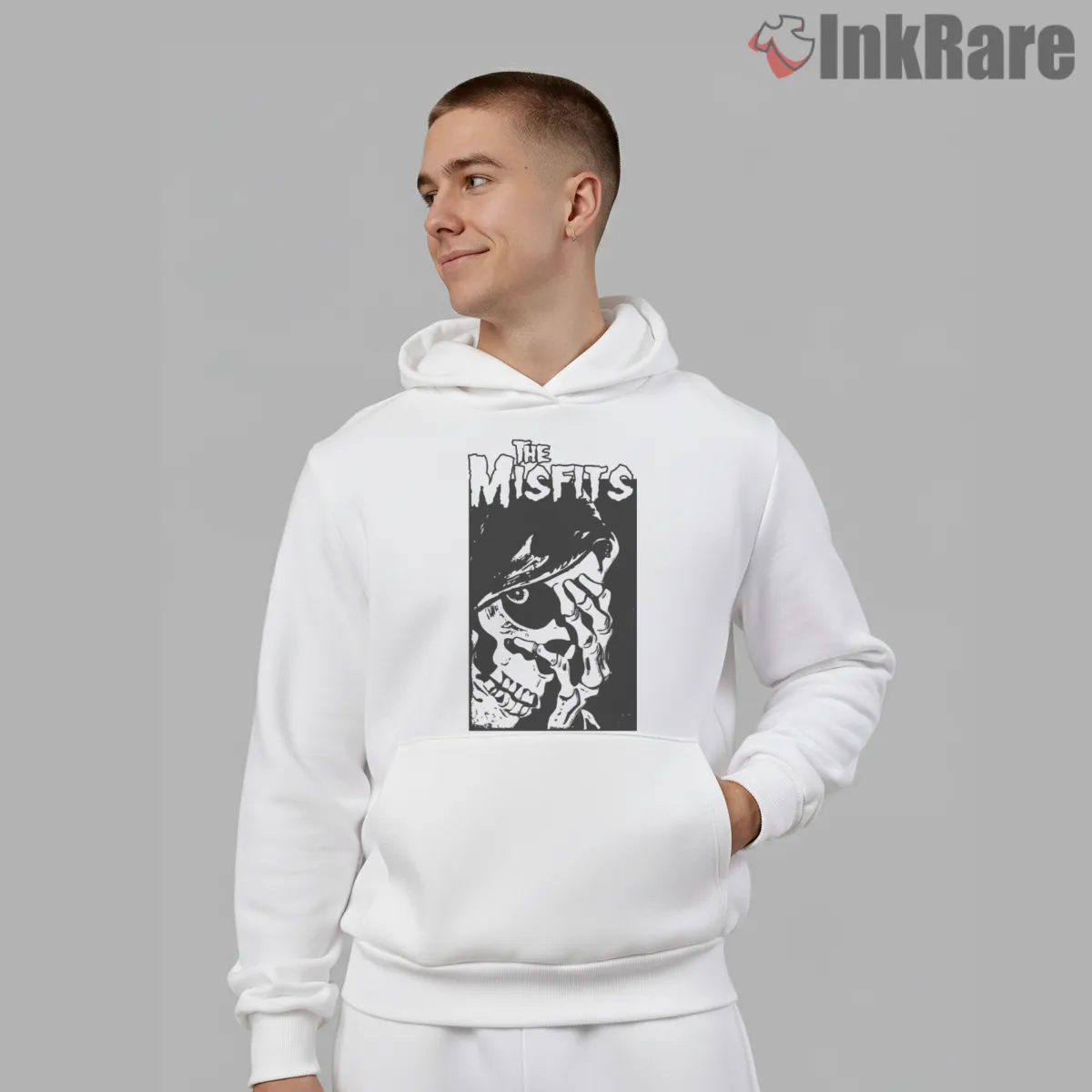 Misfits Crimson Skull Shadow Face Shirt on white hoodie for men graphic tee
