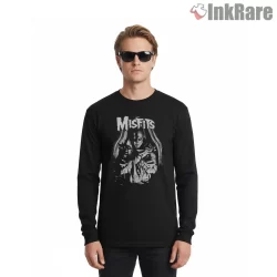 Misfits Dark Photo Skull Collage Shirt on black long sleeve shirt for men graphic tee