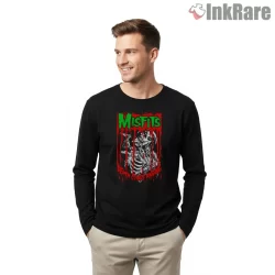Misfits Death Comes Ripping Horror Punk Shirt on black long sleeve shirt for men graphic tee
