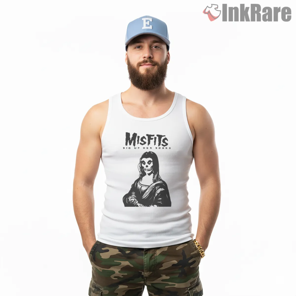 Misfits Dig Up Her Bones Mona Parody Tank Top White Misfits Dig Up Her Bones Mona Parody Shirt on white tank top for men graphic tee