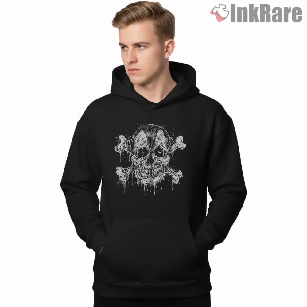 Misfits Dripping Skull Crossbones Horror Shirt on black hoodie for men graphic tee