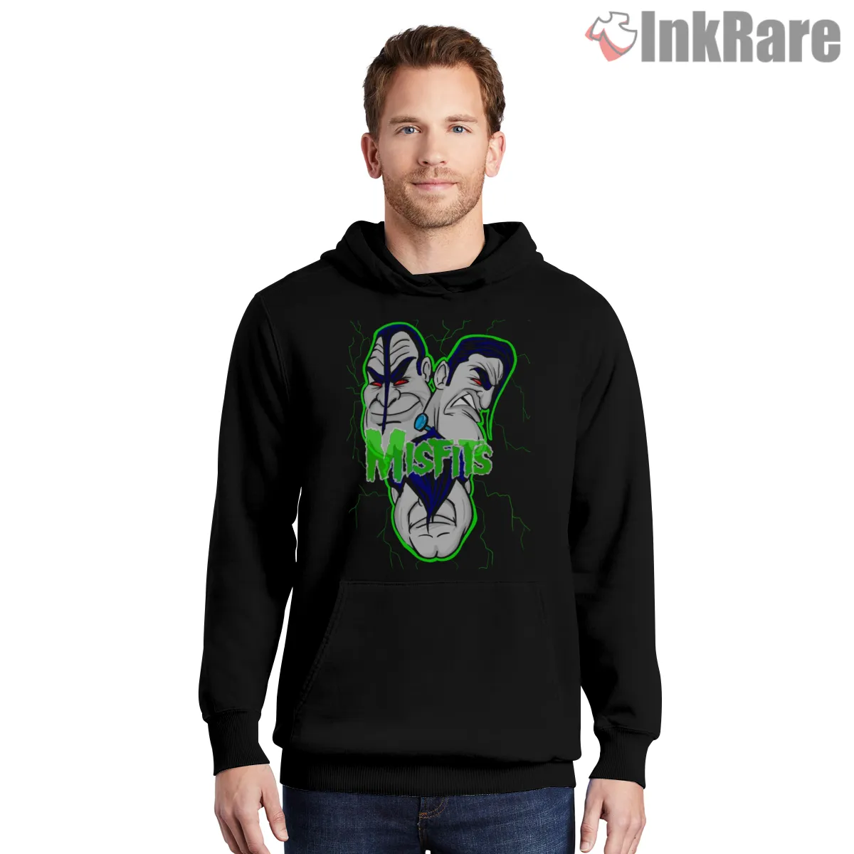 Misfits Electric Caricature Horror Face Shirt on black hoodie for men graphic tee