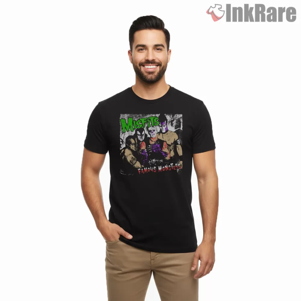 Misfits Famous Monsters Crowd Collage Shirt on black short sleeve shirt for men graphic tee
