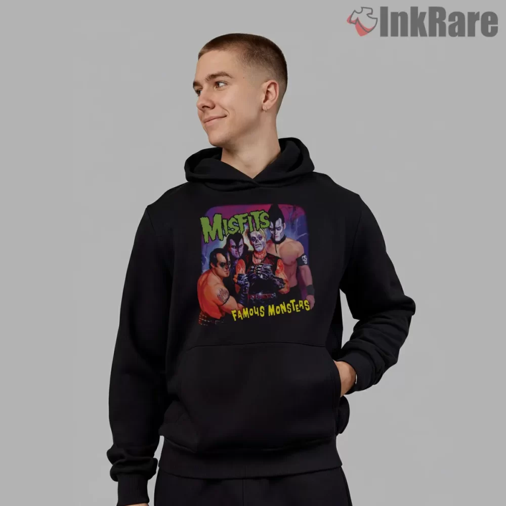 Misfits Famous Monsters Retro Horror Punk Shirt on black hoodie for men graphic tee