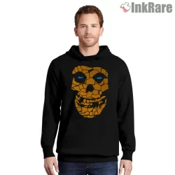Misfits Fantastic Fiend Cracked Skull Shirt on black hoodie for men graphic tee