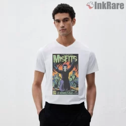 Misfits Fiery Crimson Ghost Concert Poster Shirt on white v-neck shirt for men graphic tee