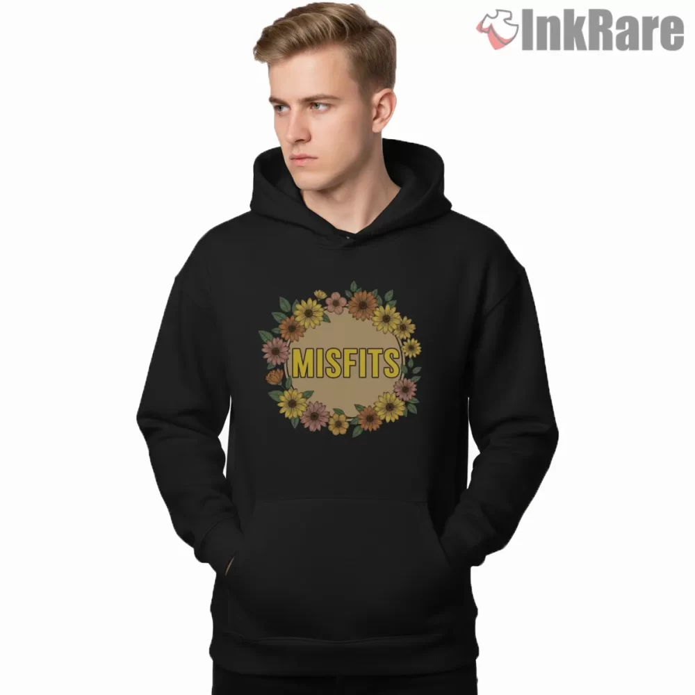Misfits Floral Frame Logo Shirt on black hoodie for men graphic tee
