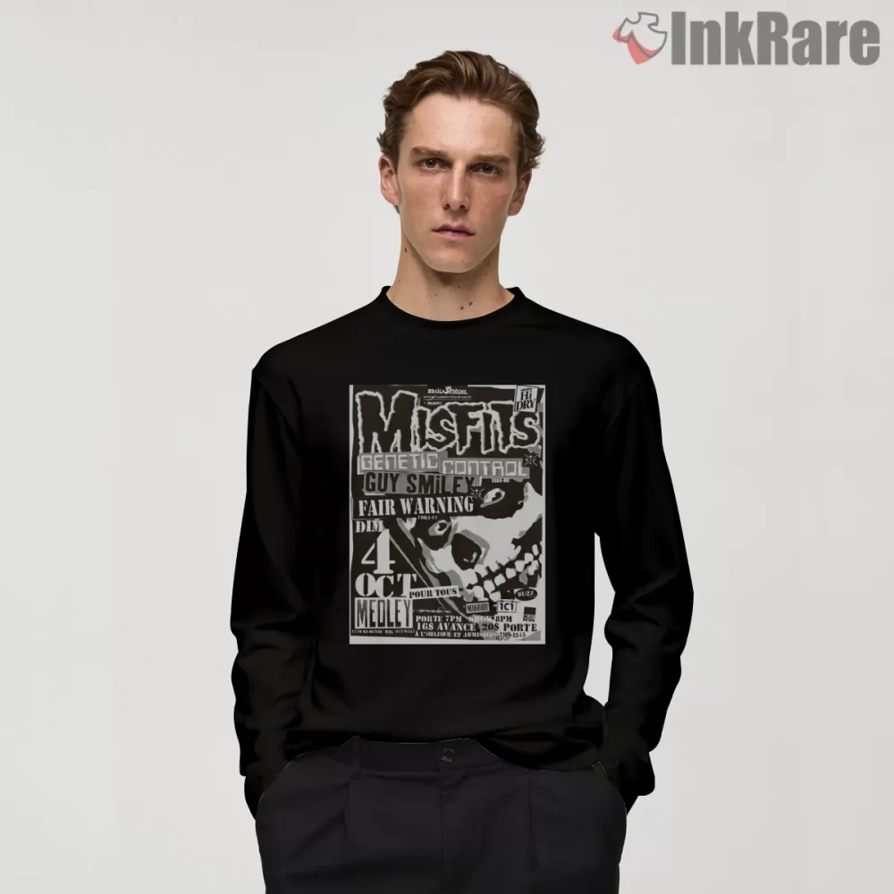 Misfits Gig Flyer Collage Punk Poster Shirt on black long sleeve shirt for men graphic tee