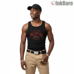 Misfits Globe Wireframe Gothic Logo Shirt on black tank top for men graphic tee