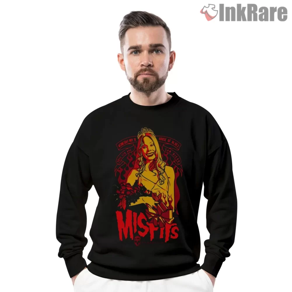 Misfits Gothic Pinup Portrait Hot Red Logo Shirt on graphic shirt for men graphic tee