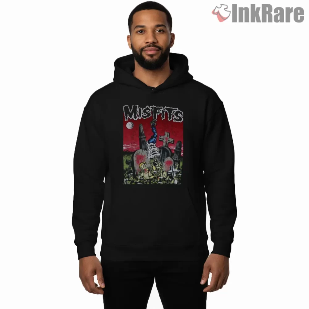 Misfits Graveyard Horror Punk Shirt on black hoodie for men graphic tee