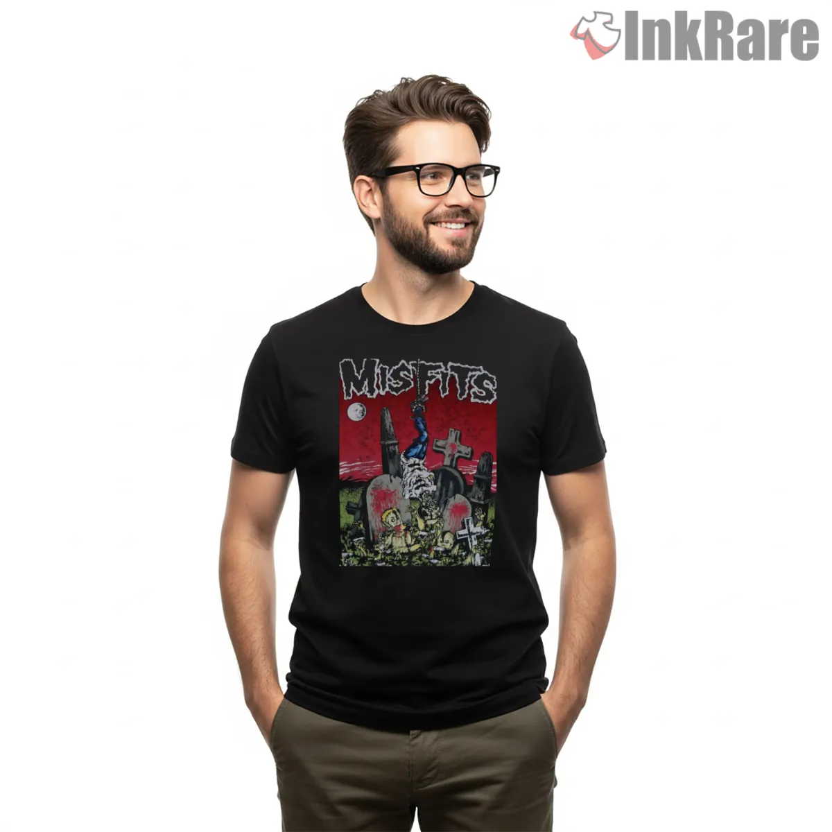 Misfits Graveyard Horror Punk Shirt on black short sleeve shirt for men graphic tee